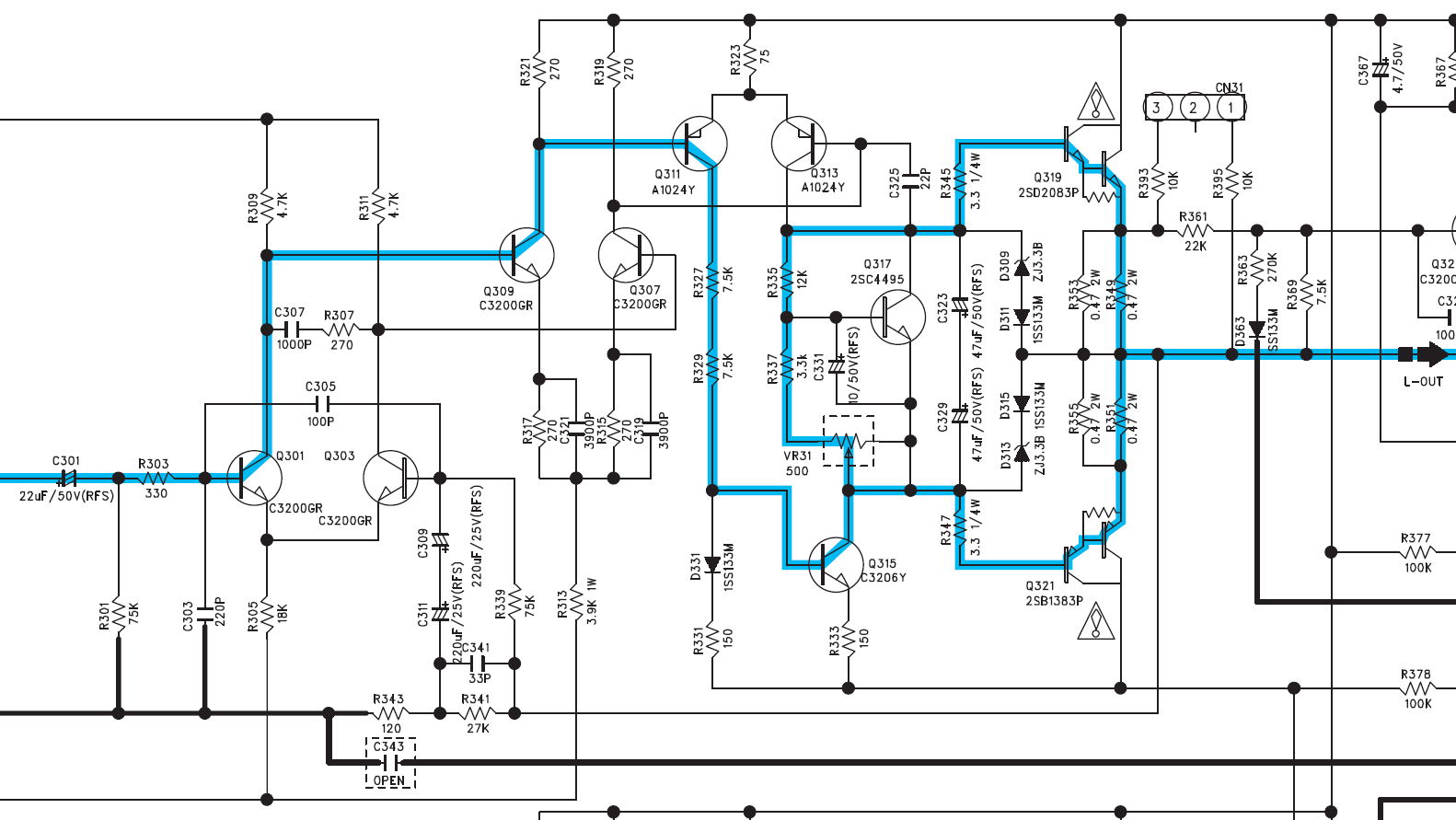 Denon PMA 710AE Schematic Detail Left Power Amp