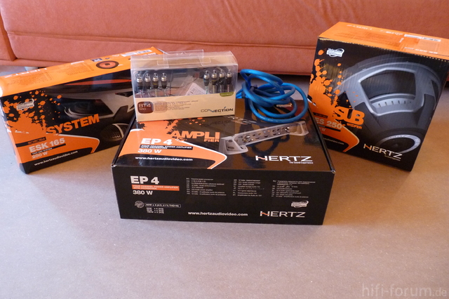 Hertz Frontsystem, Subwoofer und Endstufe + Kabel