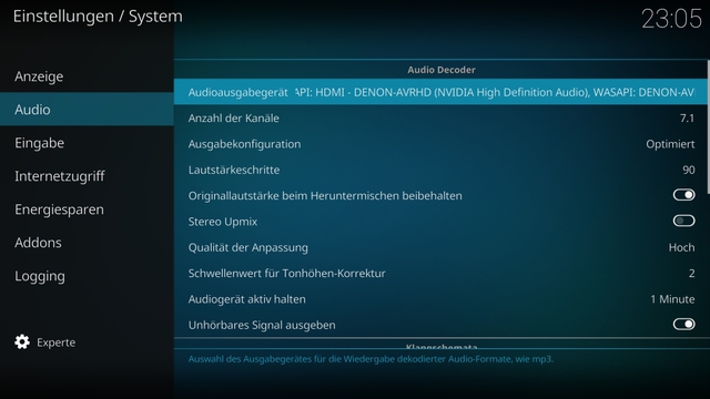 Systemeinstellungen Kodi