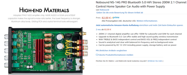 Nobsound NS-14G PRO Bluetooth 5.0 200W 2.1 Subwoofer Power Amplifier