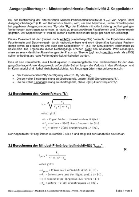 Ausgangsübertrager   Mindest L & Koppelfaktor V1 00 Page 001