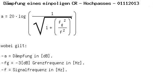 Formel RC-Hochpa Dmpfungsverlauf