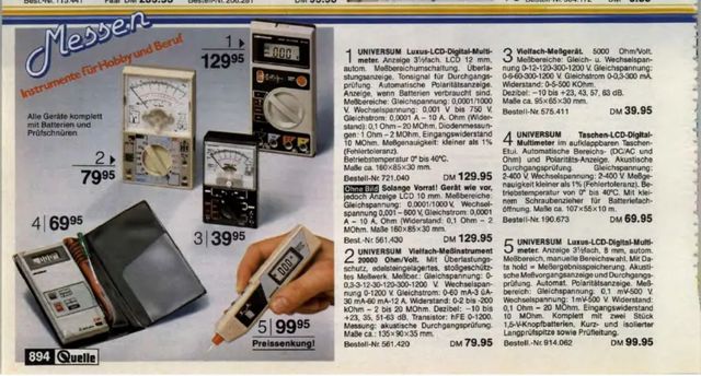 Quelle Katalog 1986 1987, Seite 894 (Multimeter)