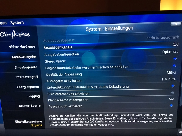 Aktuelle Kodi Sound-Einstellungen