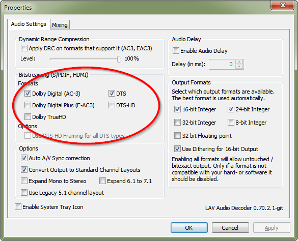 MPC LAV Audio decoder Properties