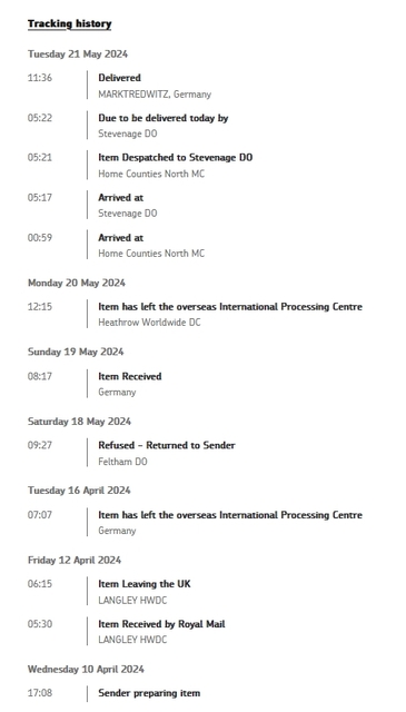 Tracking Royal Mail - 24.05.2024