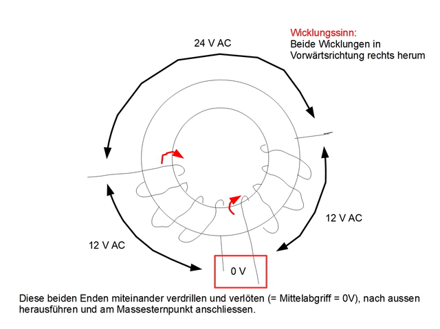 Trafo fr +12 und -12 V mit Mittelabgriff