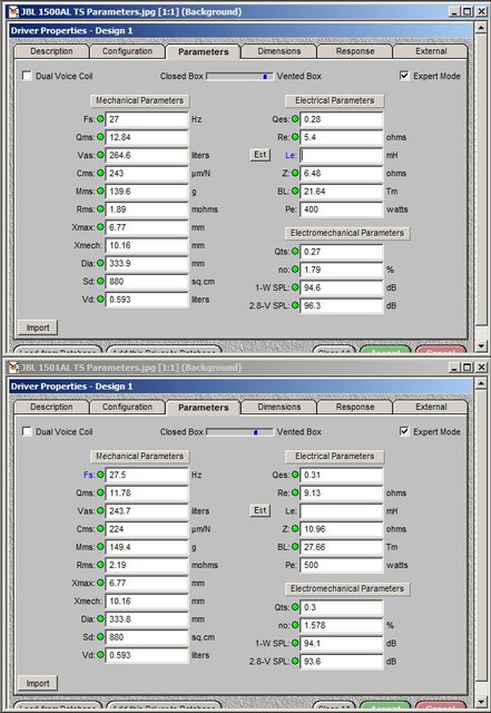 JBL 1500AL 1501AL TS Parameters