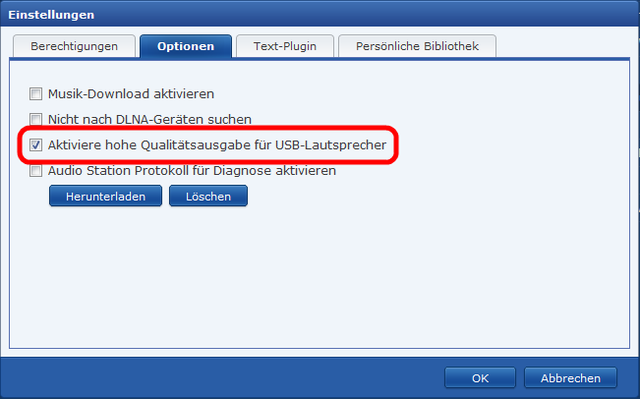 Synology USB Audio Einstellungen