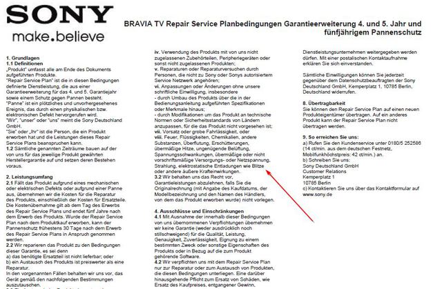 Sony Pannenschutz 1