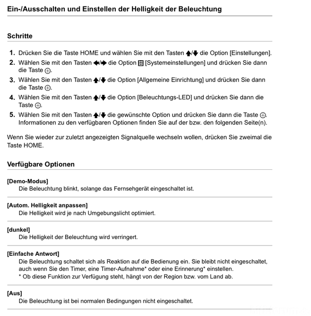 EIN/AUS Und Einstellen Der Helligkeit Der Beleuchtung