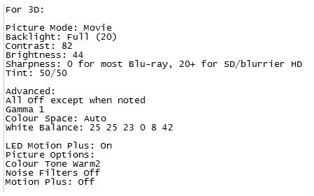 Samsung D6750 3D Settings