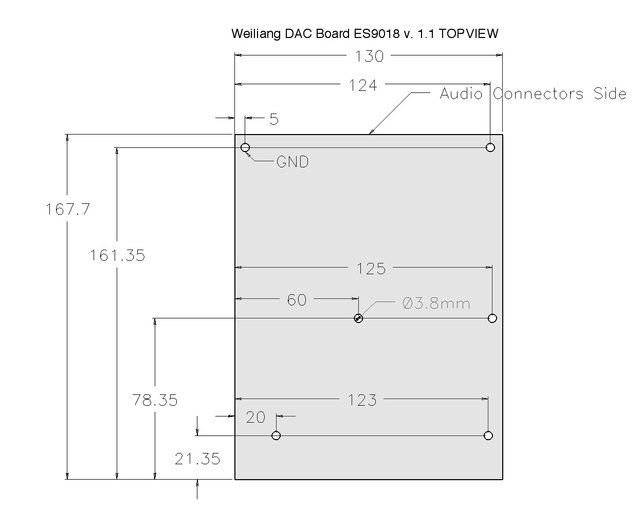 Abmessungen Weiliang ES9018 v1.1 Board