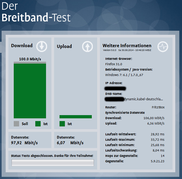 Speedtest Bundesnetzagentur 30.08.2014