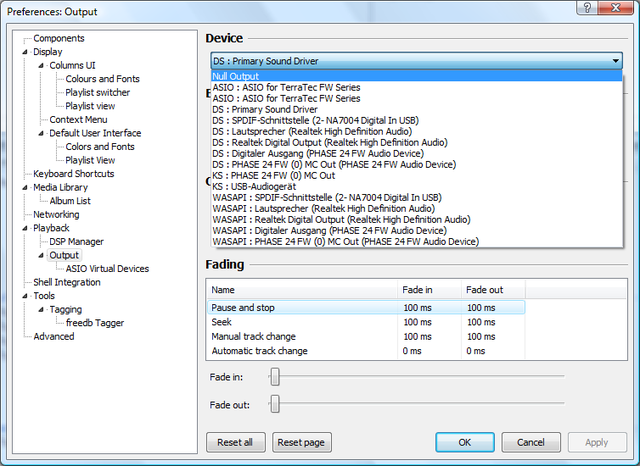Foobar2000 - Preferences - Output - Device