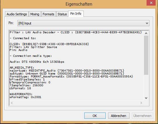 DTS HD PIN INFO INPUT