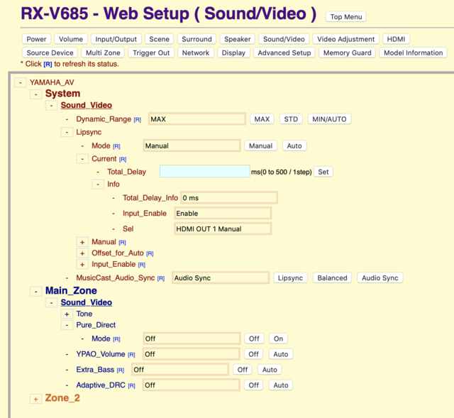 Yamaha RX-V685 Lipsync Einstellung