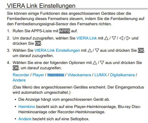 VieraLink Einstellung