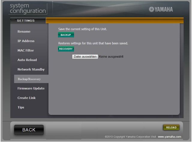 Yamaha WEB Control Backup/Recovery