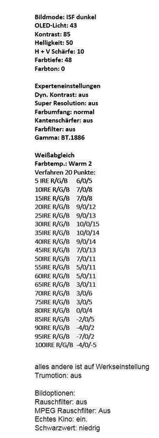 OLED 65B6 Kalibrerte Bildwerte