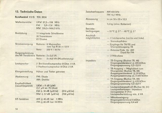 Elektro Bedienungsanleitung Kasetten Recorder SKR 501 Seite 14