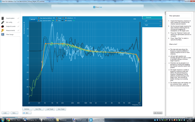 Wohnzimmer Dirac Live Bassanhebung inkl. Filterkurve.