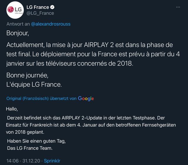 AirPlay2 Update Frankreich