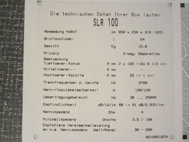 Technische Daten SLR 100