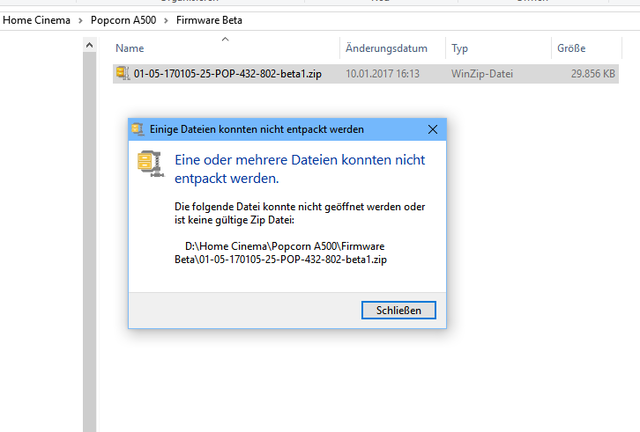 A500 Firmware, Fehler beim entpacken