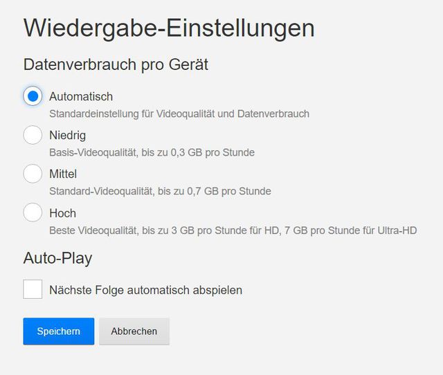 Netflix Wiedergabeeinstellungen