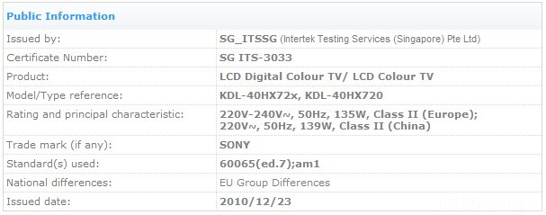 Sony Kdl-hx720