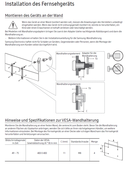 Samsung KS-Serie Wandhalterung Adapter