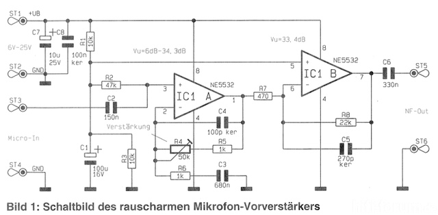 Schaltplan Mikrofonvorverstärker ELV