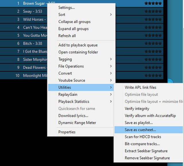 Foobar2000 Cue-sheet Speichern