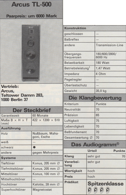 Steckbrief Arcus TL-500