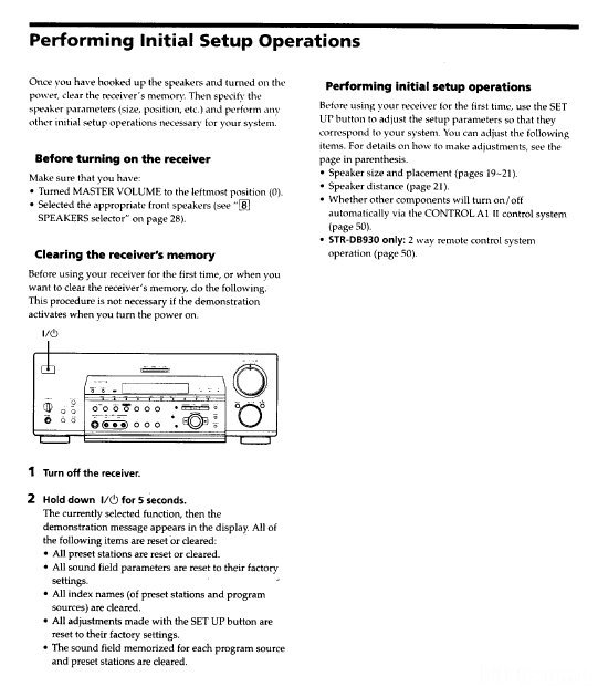 Sony-Receiver, STR-DB830, PROTECTOR  Im Display, Handbuch, Reset