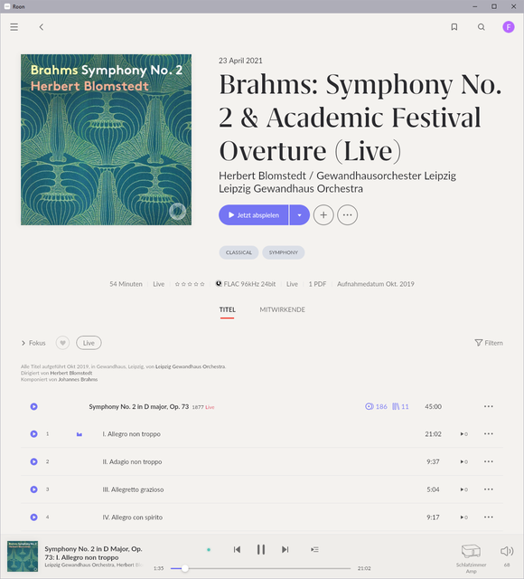 Brahms, Sinfonie Nr. 2 , Blomstedt, Grewandhausorchester, 2019, Live