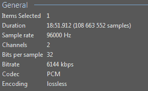 Datenrate 32 Bit Float Audiodatei Stereo