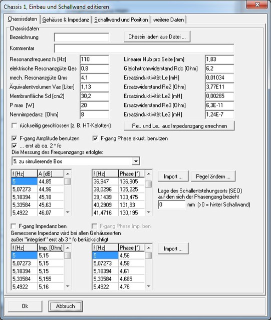  3FE25 BoxSim Amplituden- Und Impedanzgang Datenimport