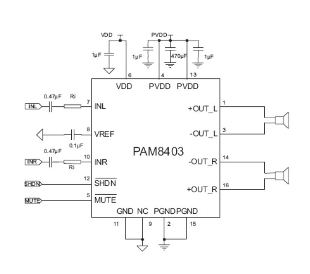 Applikationsschaltung PAM8403