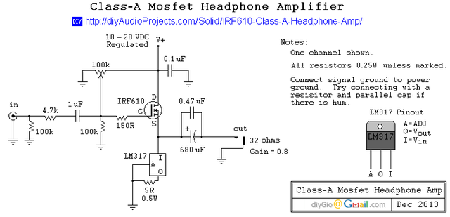 DIY Class-A Mosfet Headphone Amplifier (IRF610 + LM317)