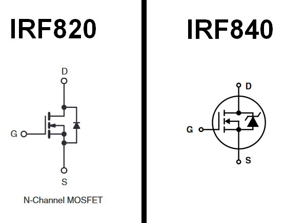 IRF820 Vs. IRF840 Freilaufdiode