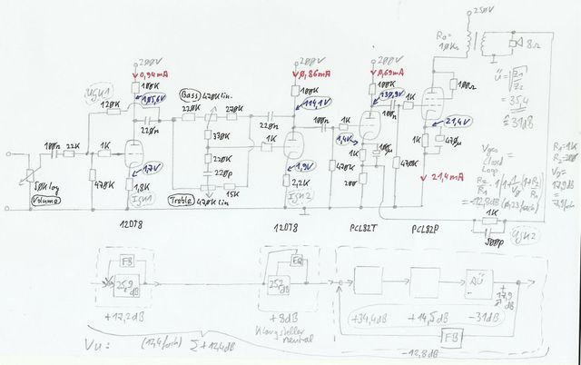 Schematic SE Amp 12DT8 PCL82 With Tone Control