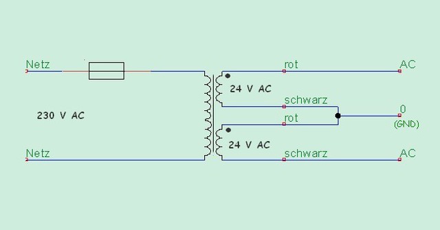 Trafo Anschluss symmetrisch 24v