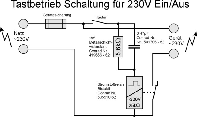 230V Stromstossrelais über Taster Bedienen