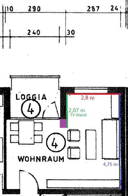 Grundriss Wohnzimmer mit TV Ecke