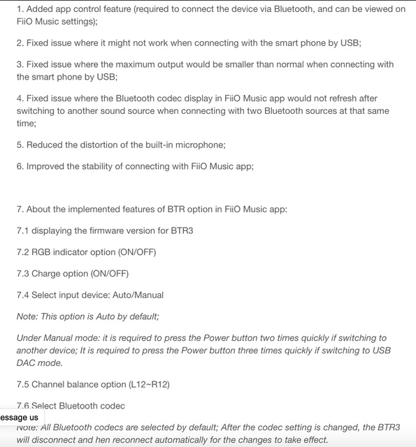 Fiio BTR3 Release notes