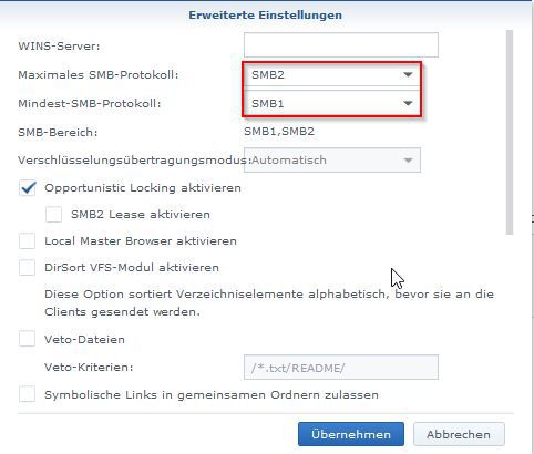 Synology NAS SMB Config