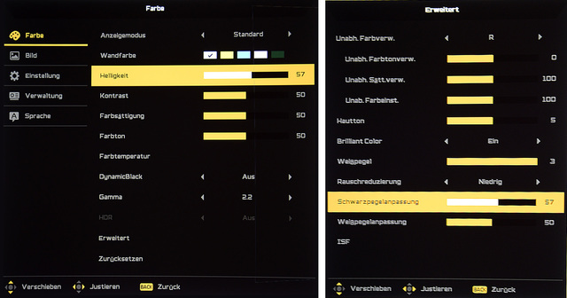 Acer V9800 - Screenshot - Schwarzwertanpassung vs. Helligkeit