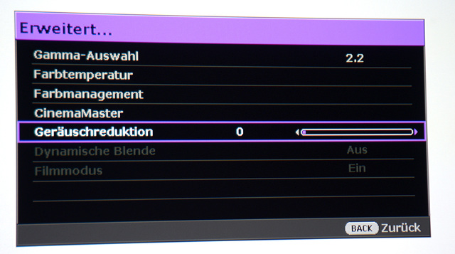 BenQ W8000 - Optimale Einstellung Gamma, Rauschfilter - Foto Michael B. Rehders